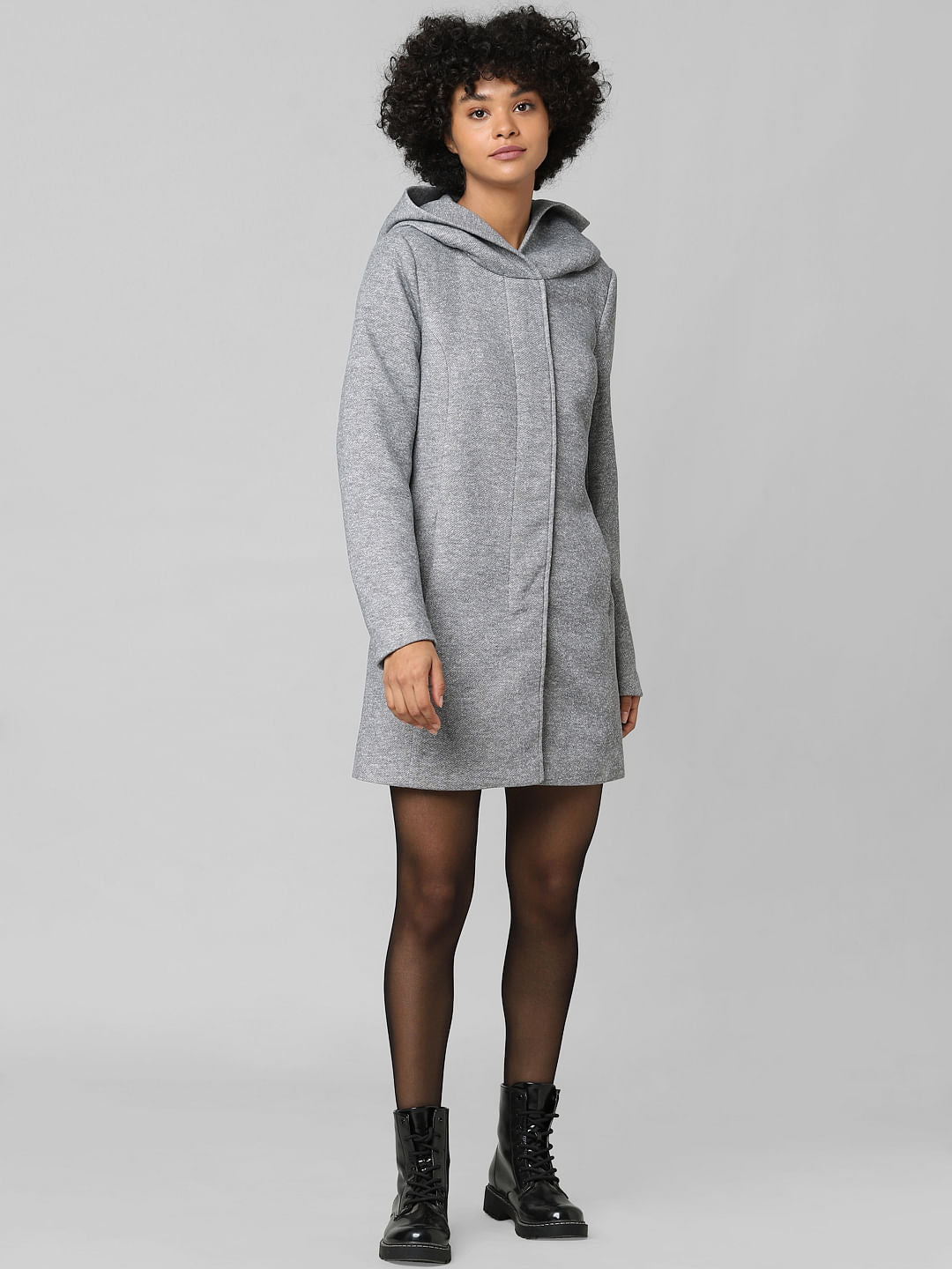 Grey Hooded Long Coat