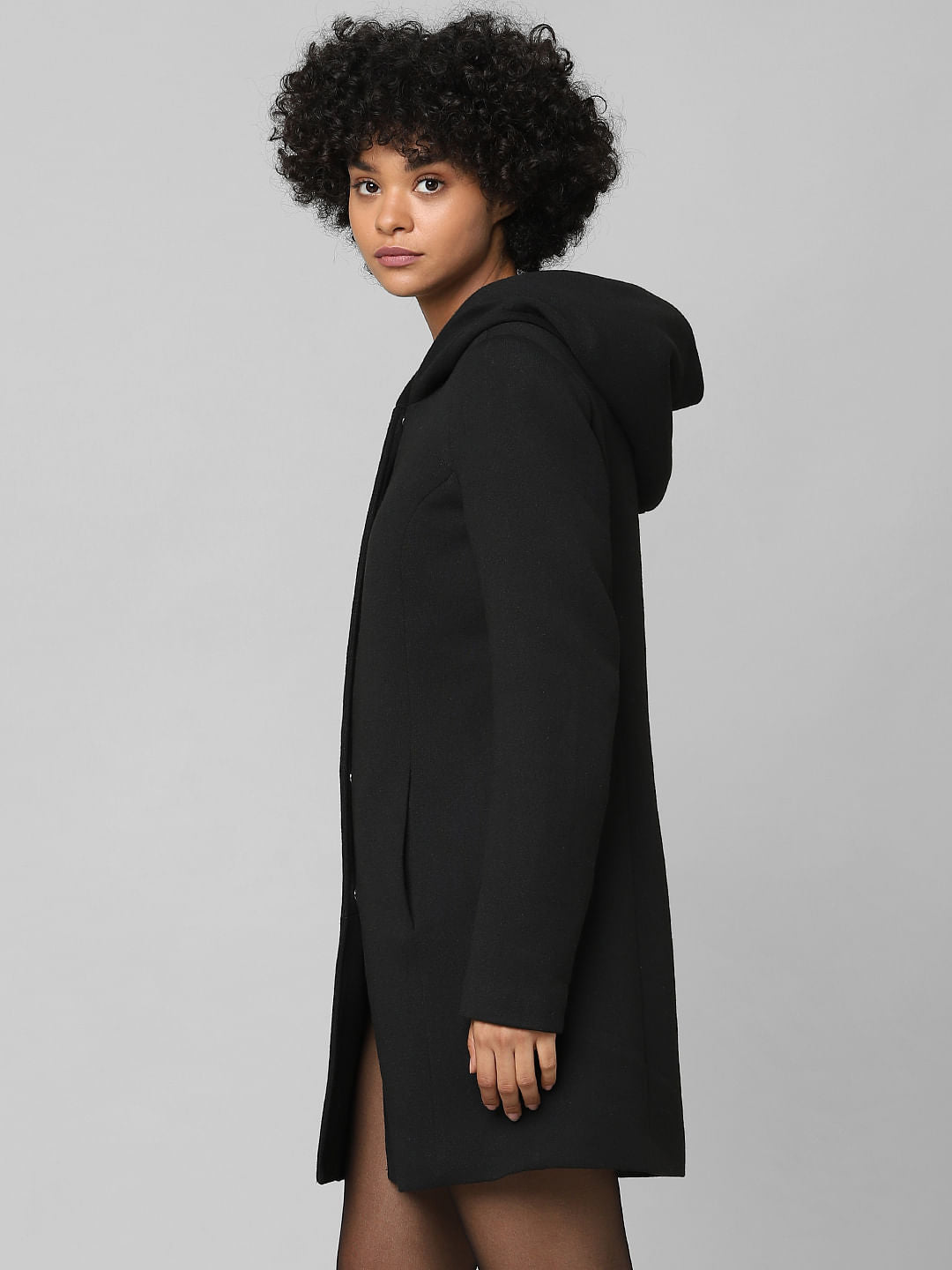 Black Hooded Long Coat