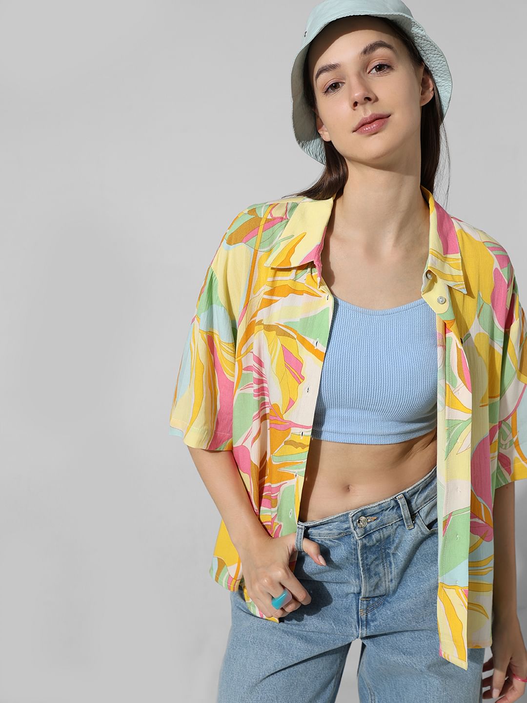 Yellow Printed Oversized Shirt