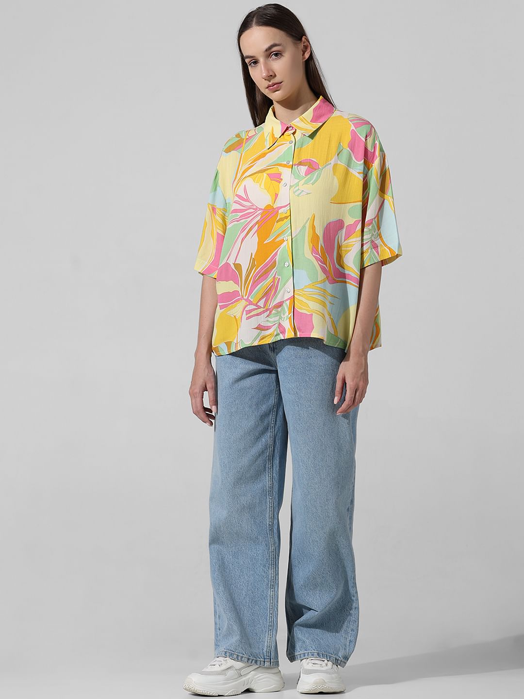 Yellow Printed Oversized Shirt