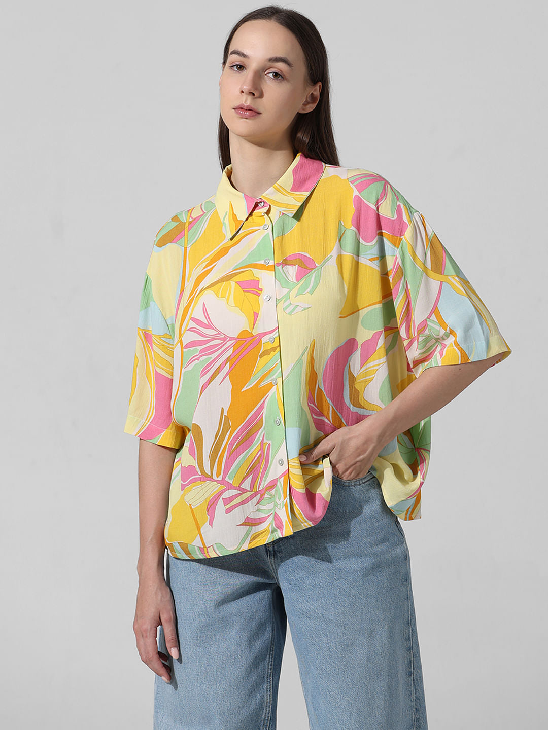 Yellow Printed Oversized Shirt