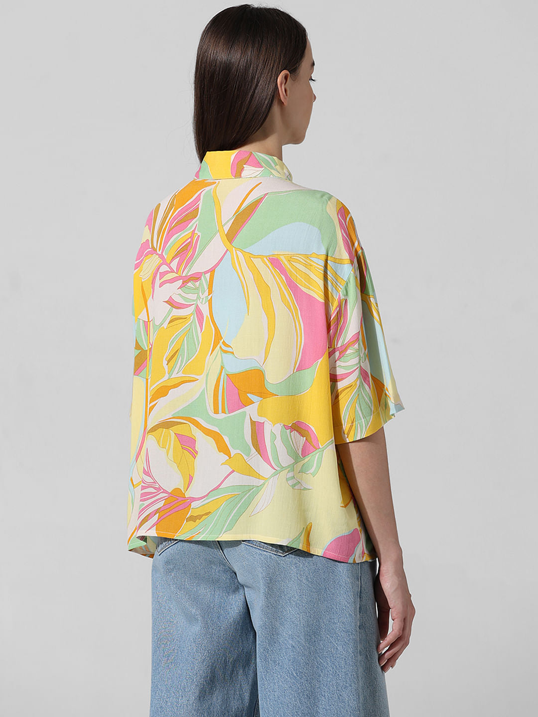 Yellow Printed Oversized Shirt