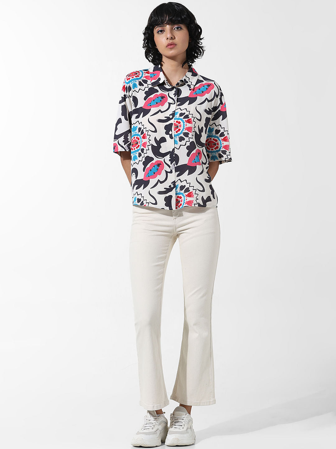 Yellow Printed Oversized Shirt