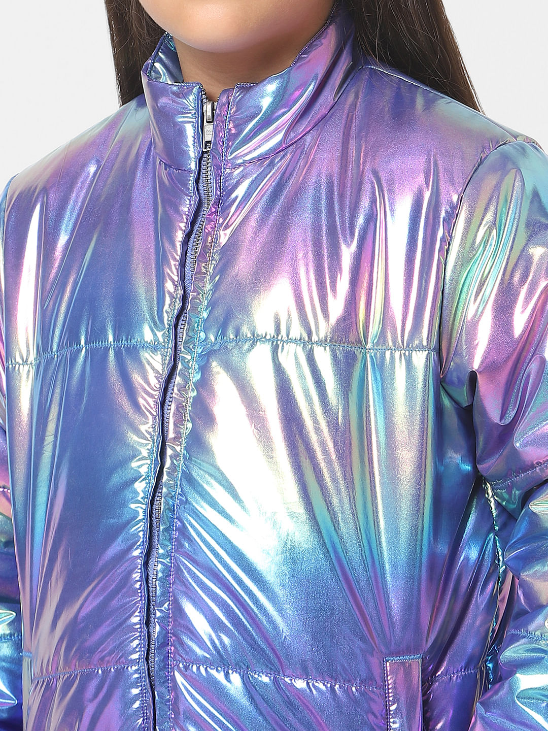 Purple Holographic Puffer Jacket