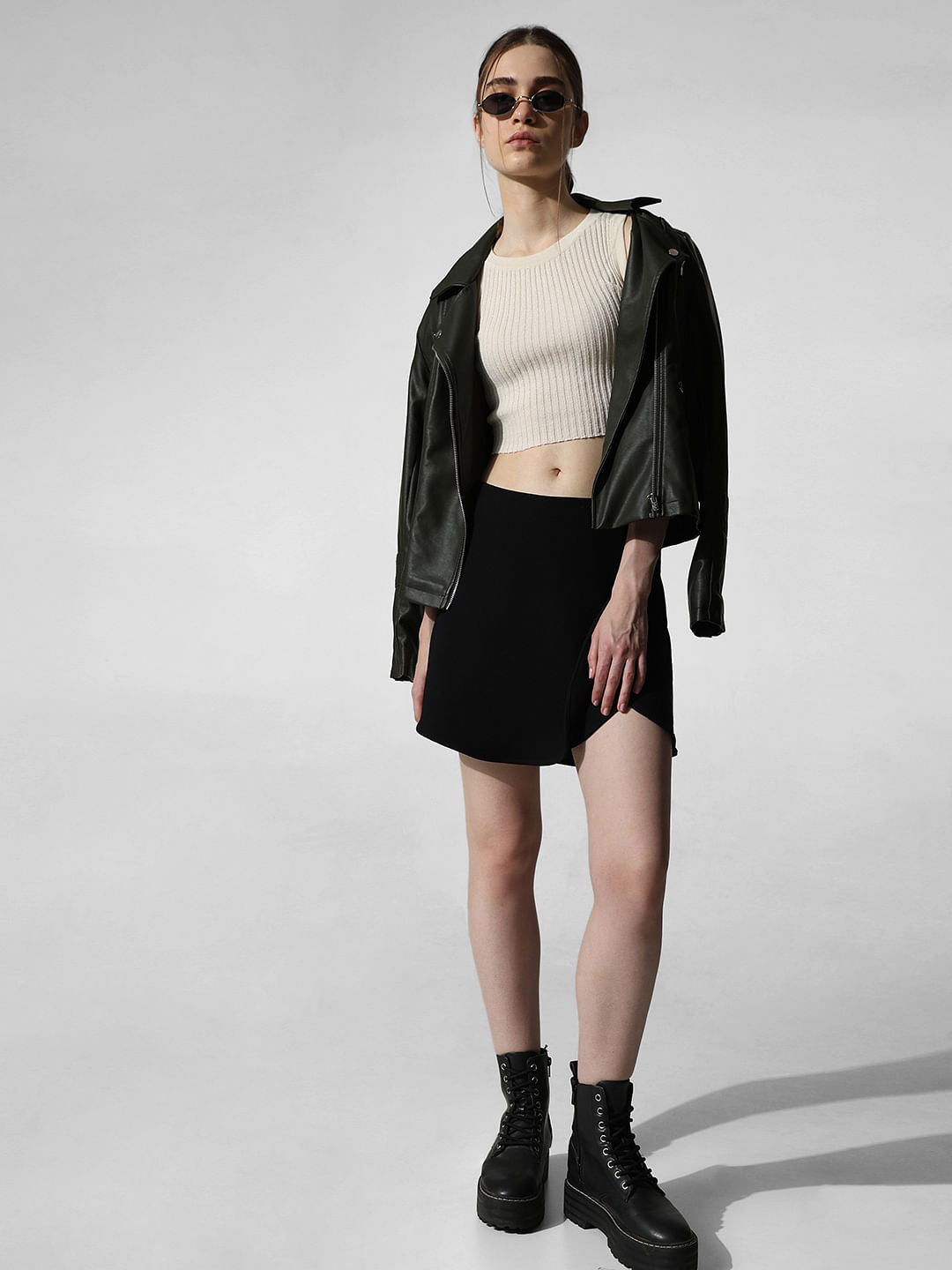 Light Beige Ribbed Crop Top