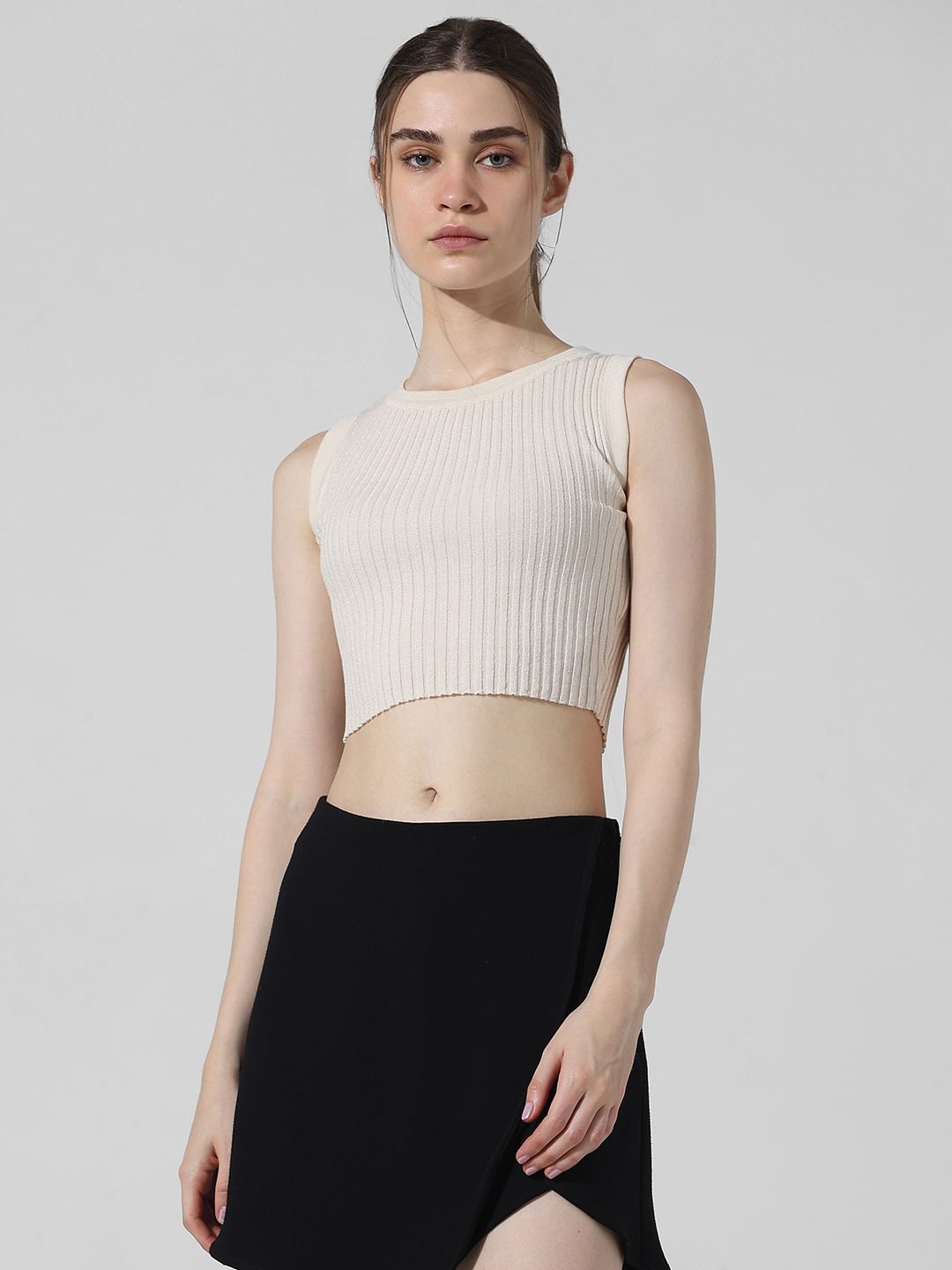 Light Beige Ribbed Crop Top