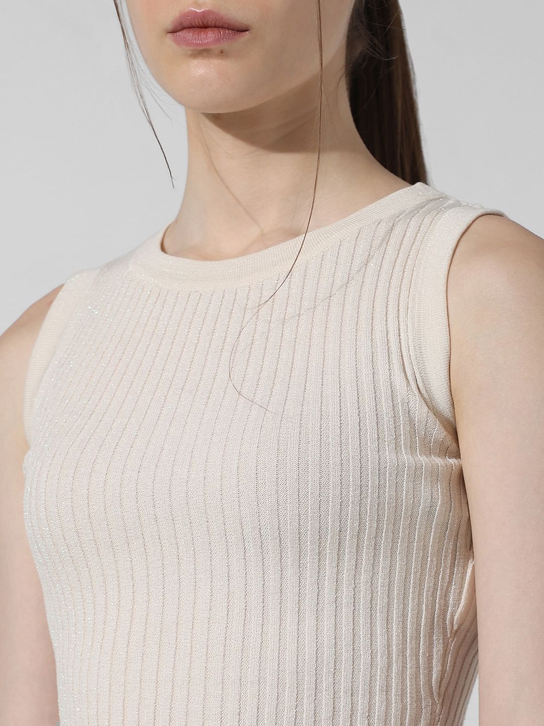 Light Beige Ribbed Crop Top