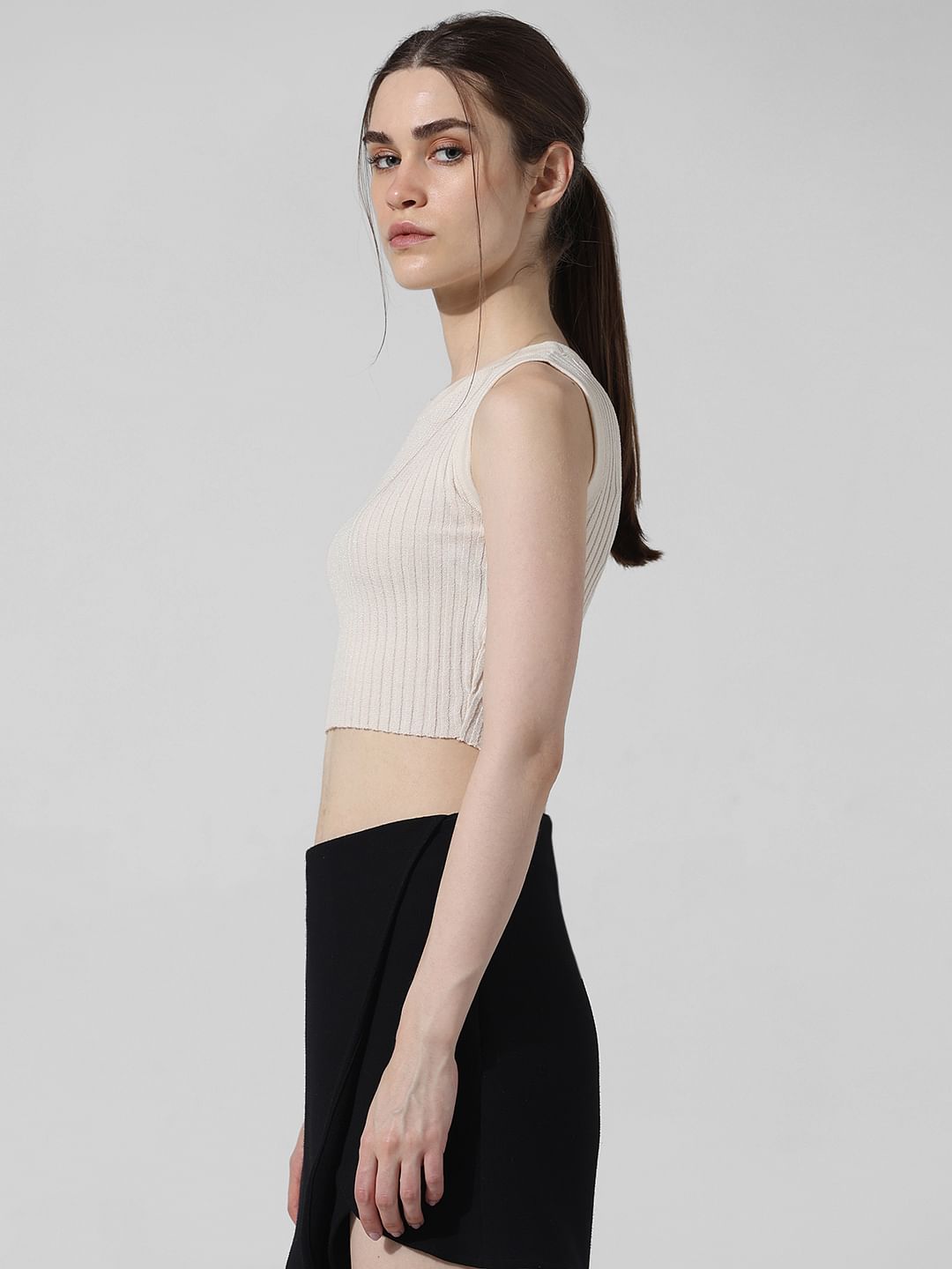 Light Beige Ribbed Crop Top