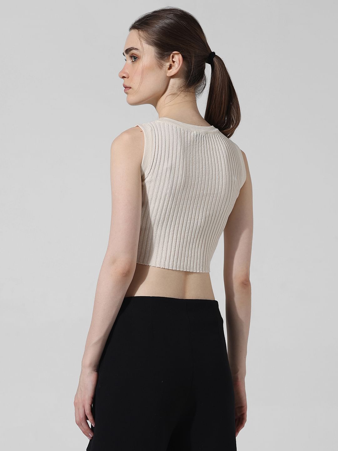 Light Beige Ribbed Crop Top