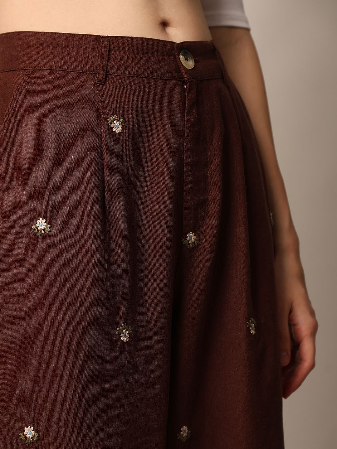 Dark Brown Embroidered Co-Ord Set Pants