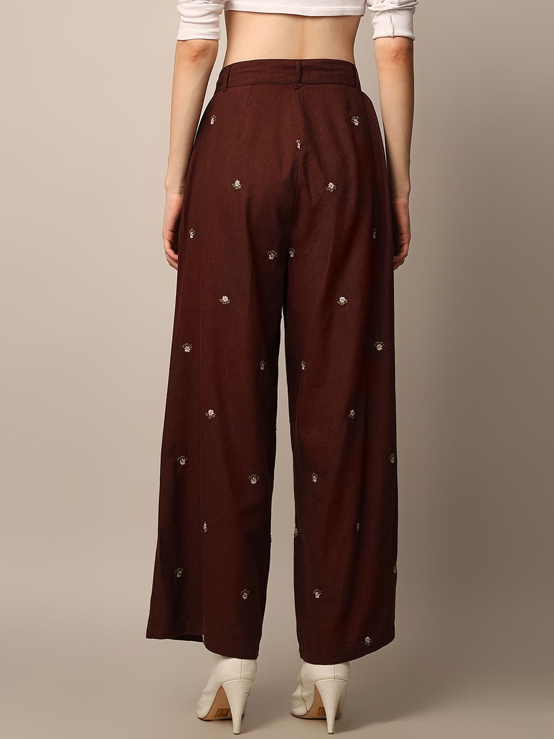 Dark Brown Embroidered Co-Ord Set Pants