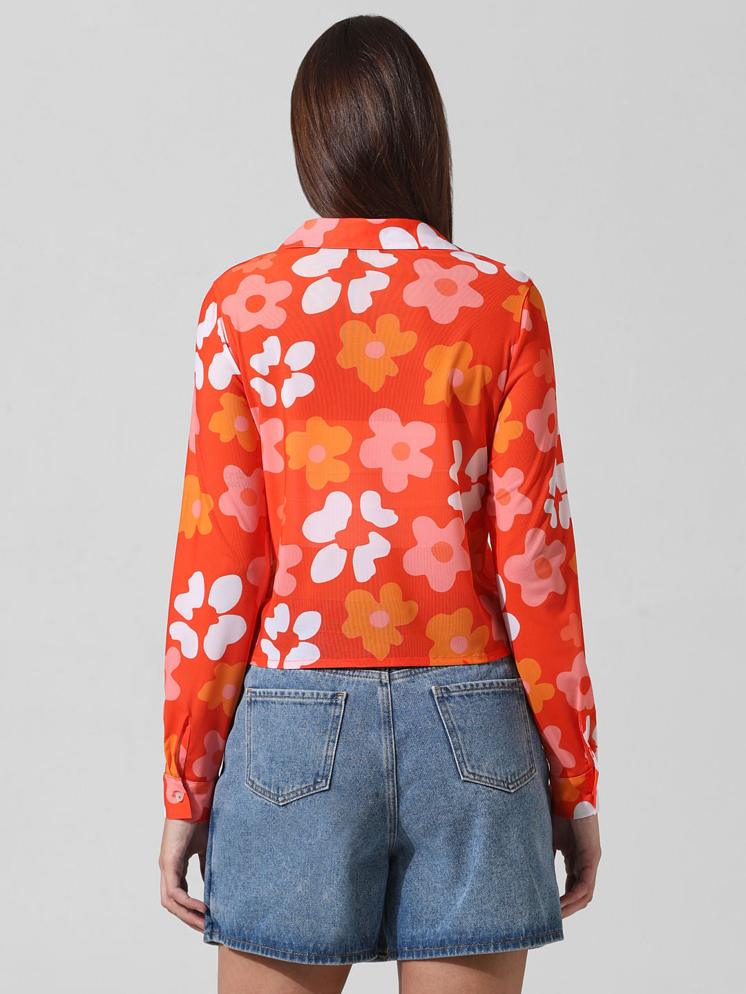 Orange Floral Mesh Shirt