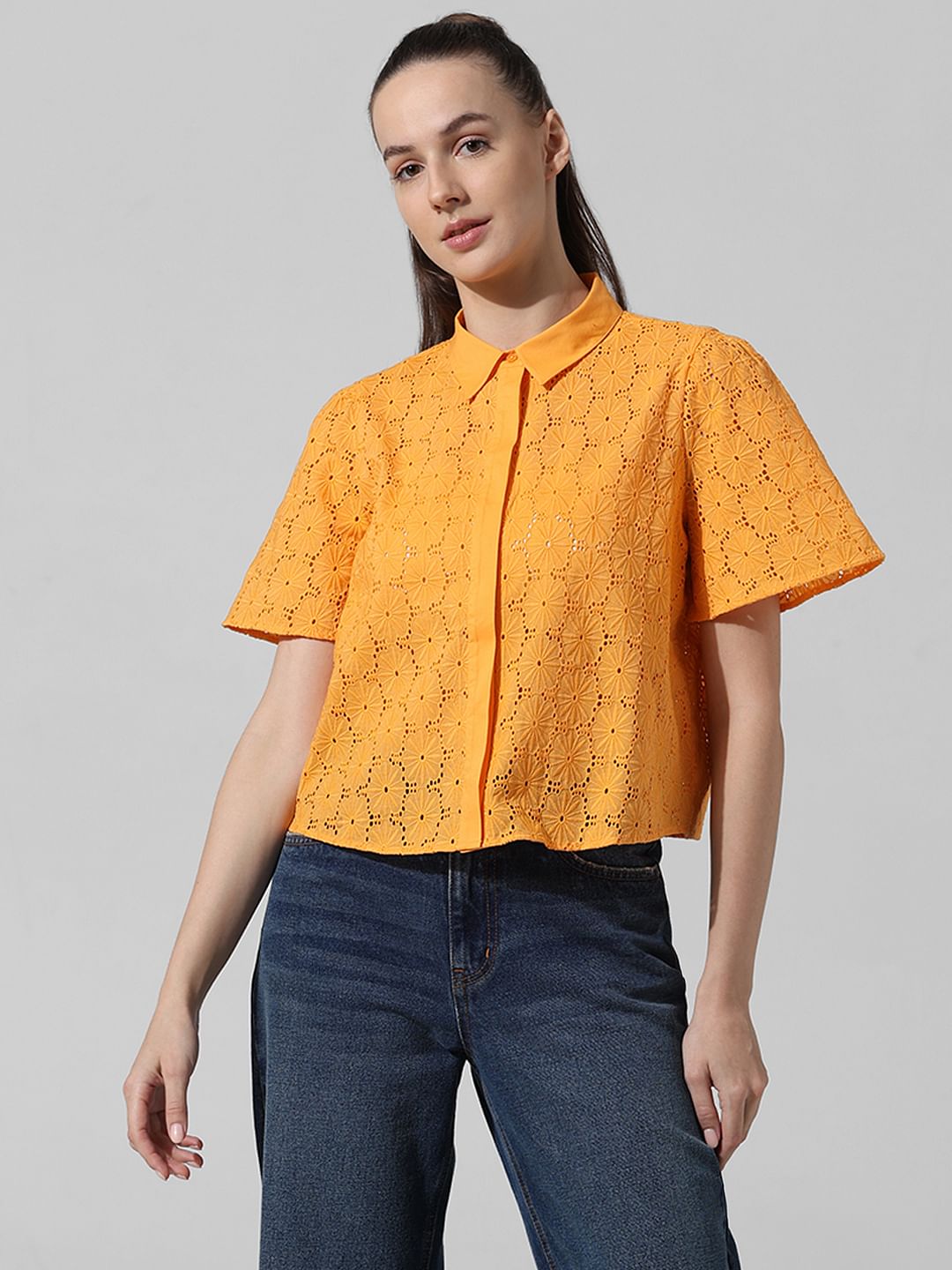 Orange Schiffli Cotton Shirt