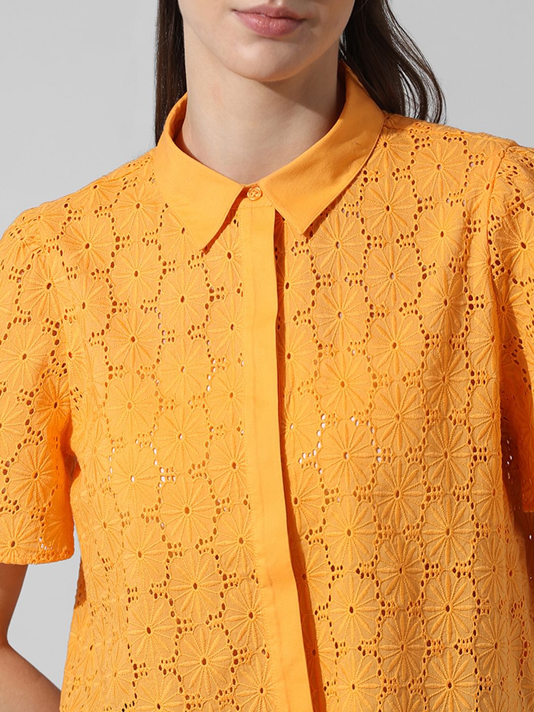 Orange Schiffli Cotton Shirt