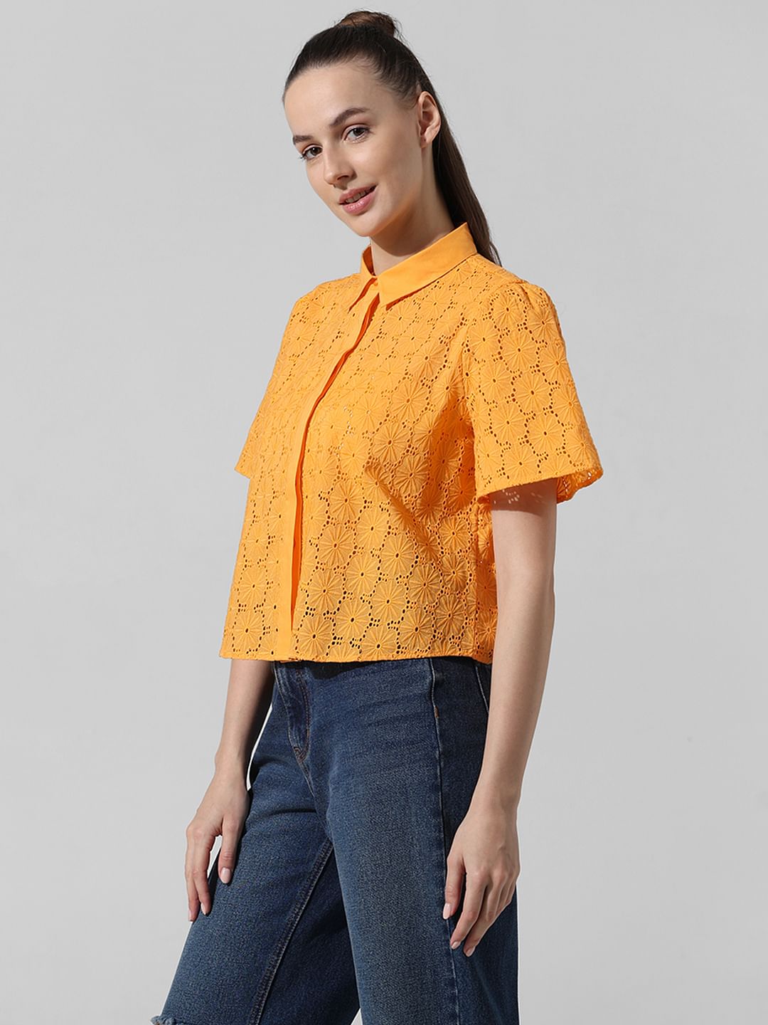 Orange Schiffli Cotton Shirt