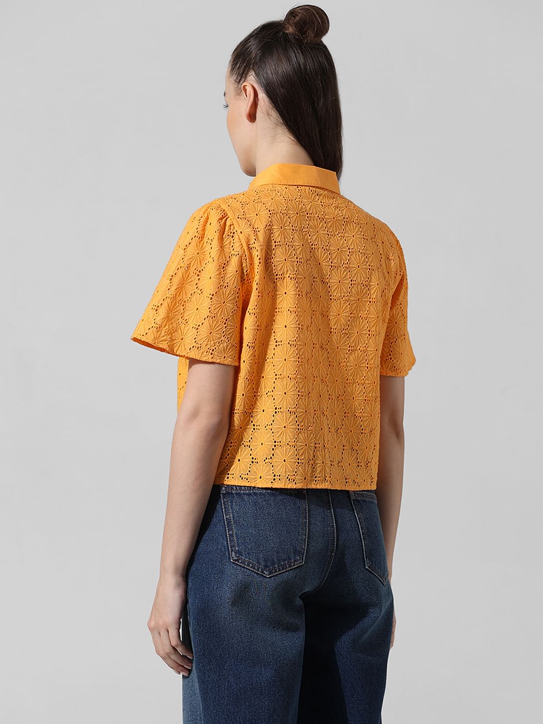 Orange Schiffli Cotton Shirt