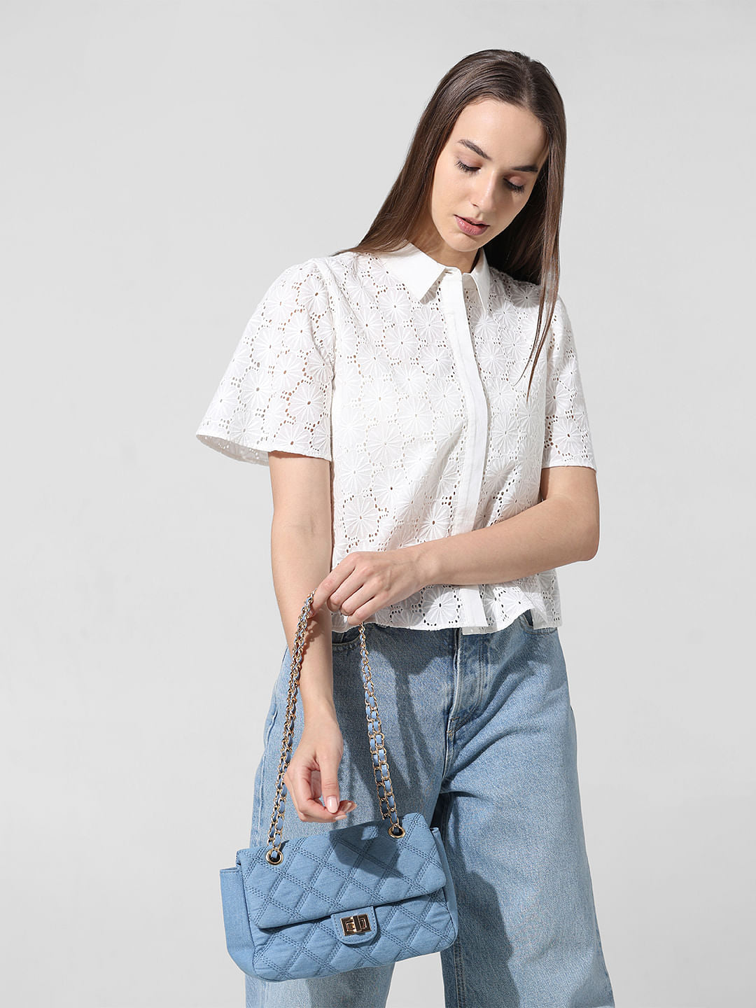 White Schiffli Cotton Shirt