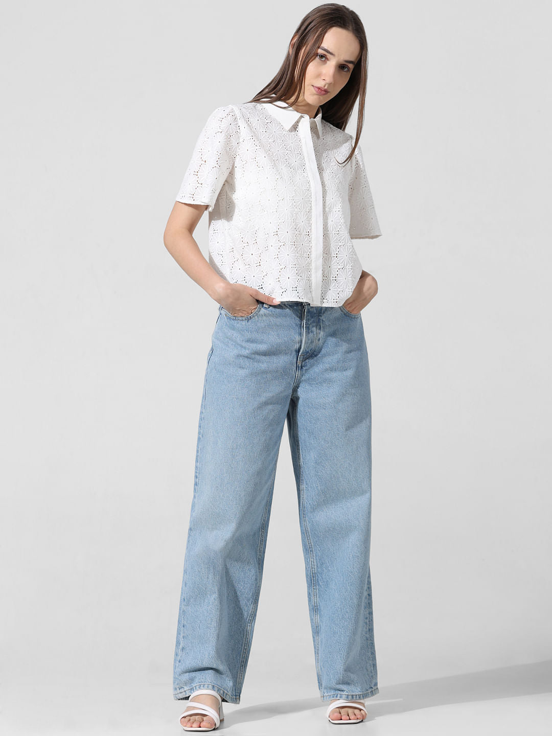 White Schiffli Cotton Shirt