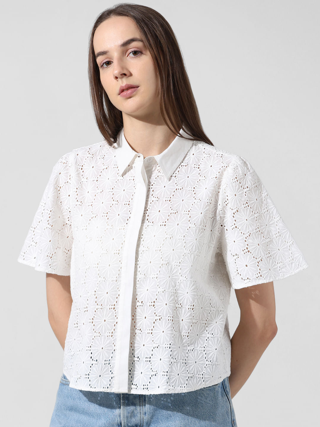 White Schiffli Cotton Shirt