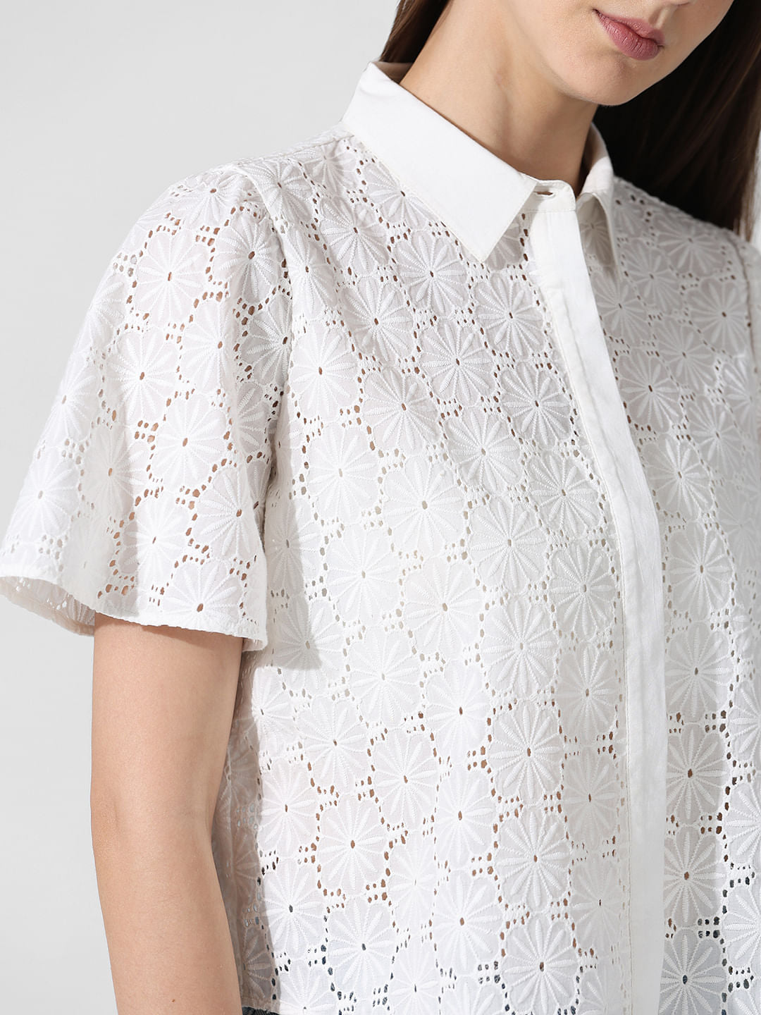 White Schiffli Cotton Shirt