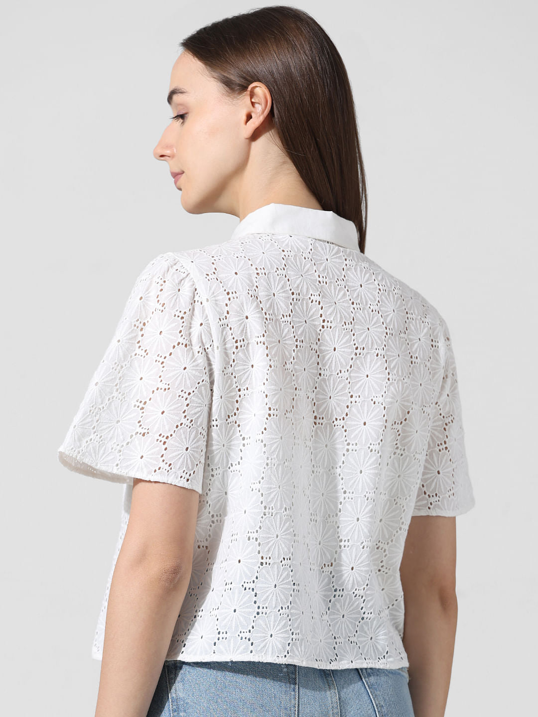 White Schiffli Cotton Shirt