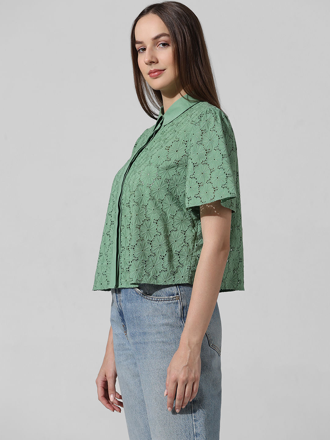 Green Schiffli Cotton Shirt