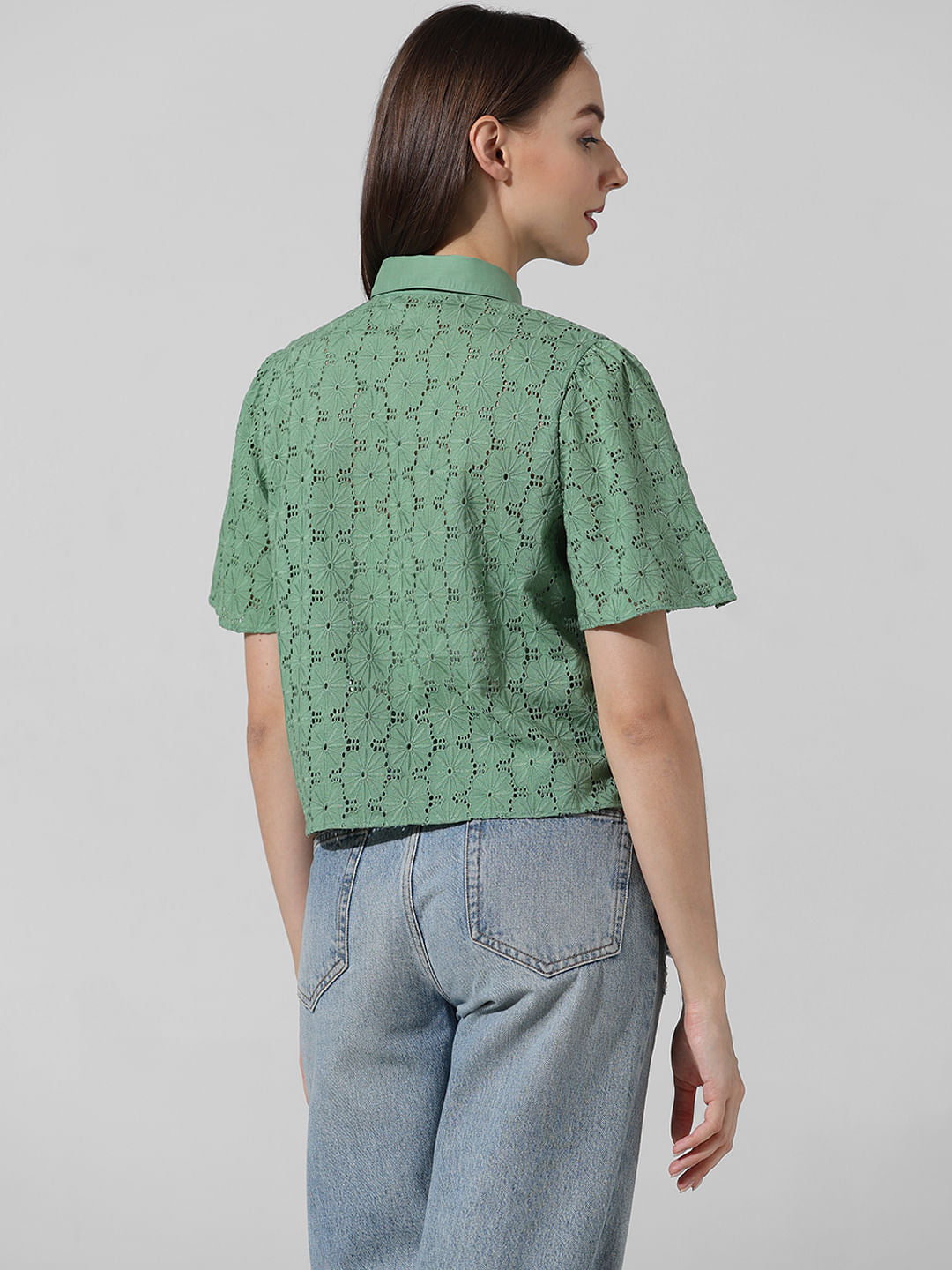 Green Schiffli Cotton Shirt