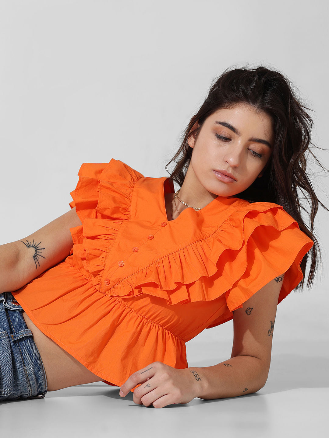 Orange Poplin Peplum Top