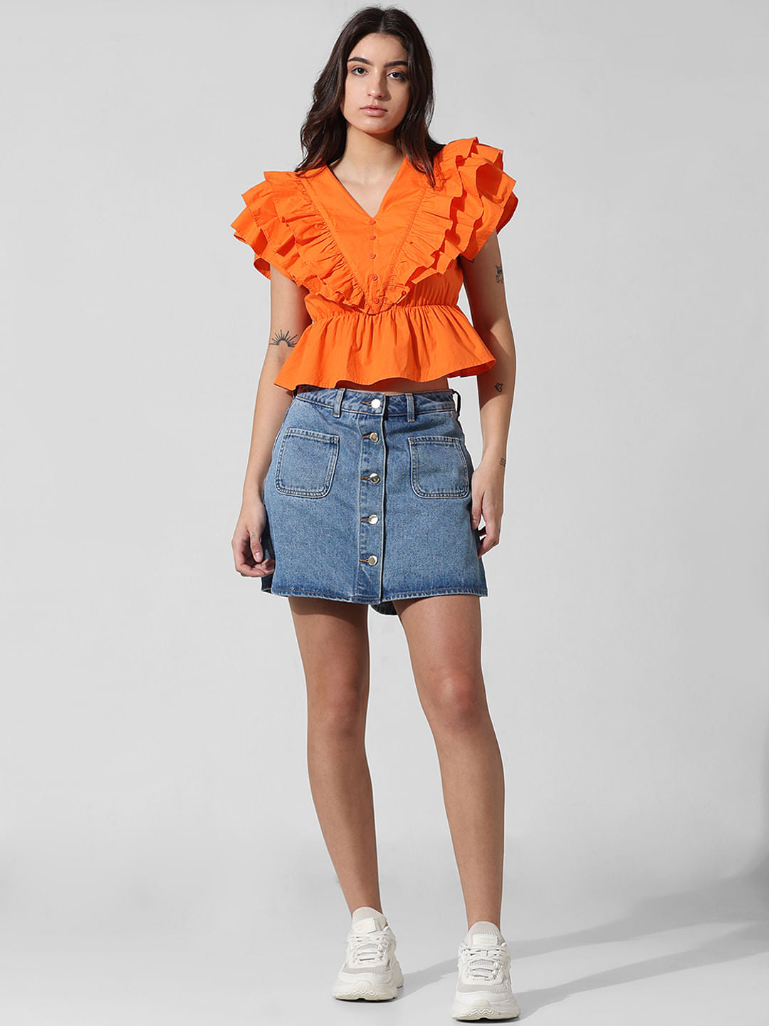 Orange Poplin Peplum Top