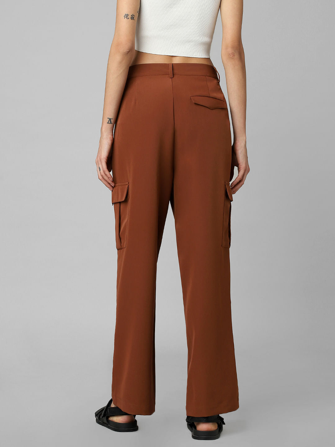 Brown Mid Rise Twill Cargo Pants