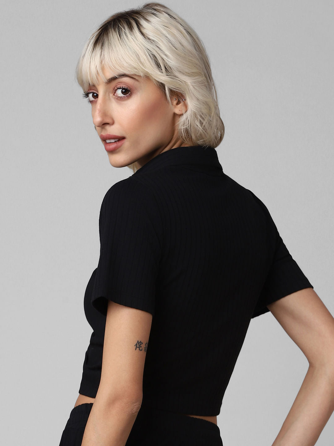 Black Ribbed Drawstring Co-Ord Top