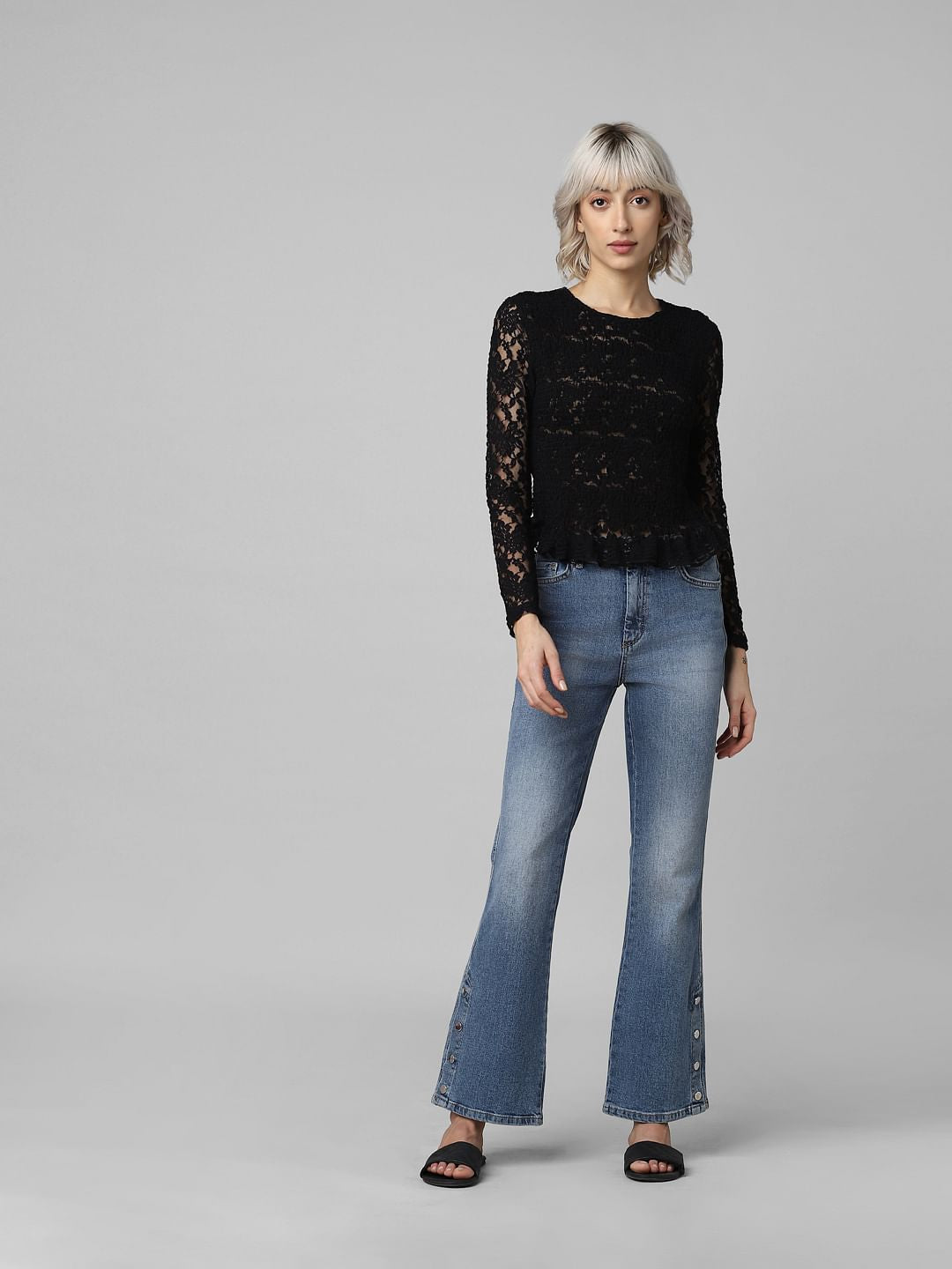 Black Smocked Lace Top