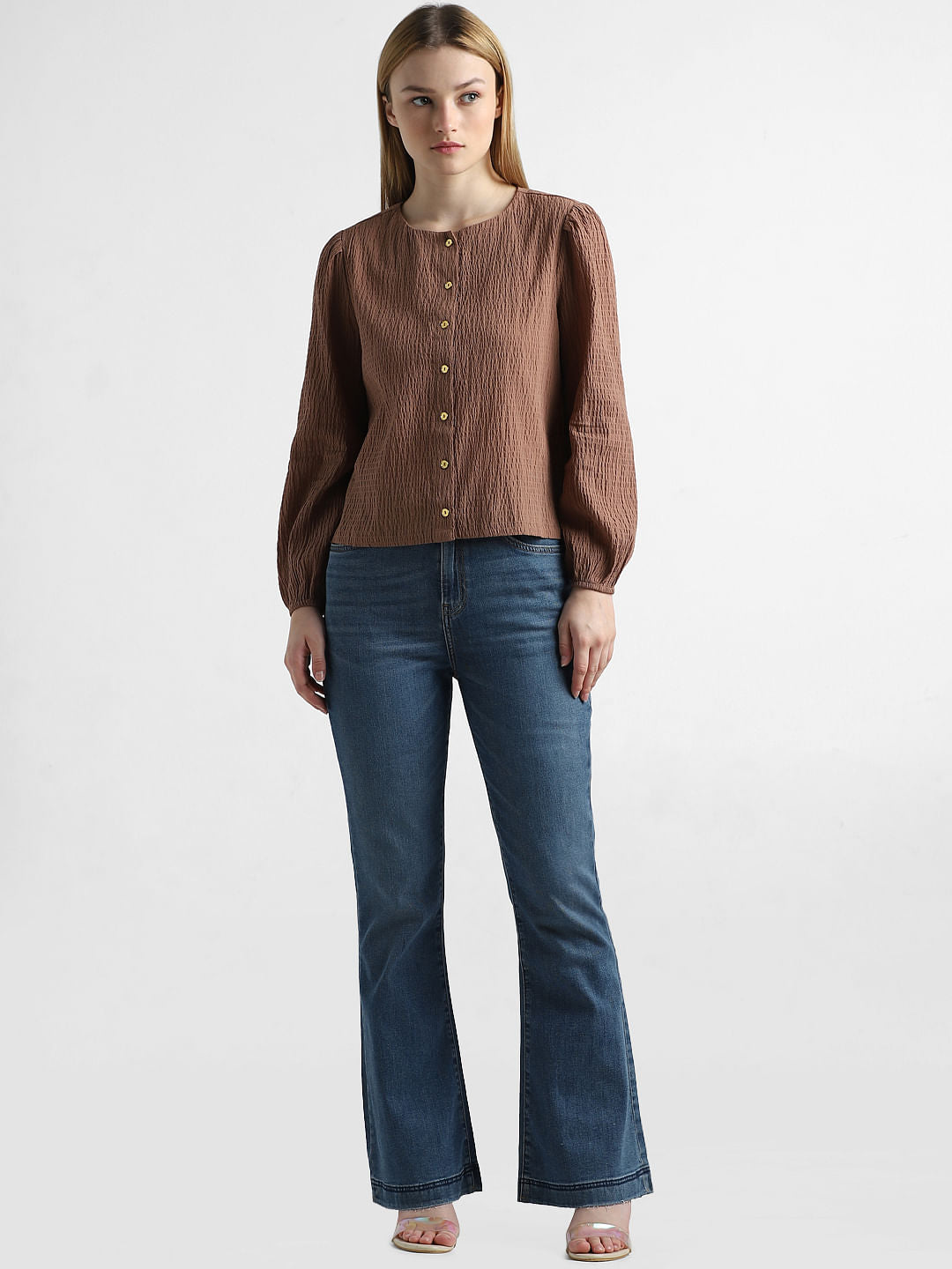 Brown Textured Front Open Top