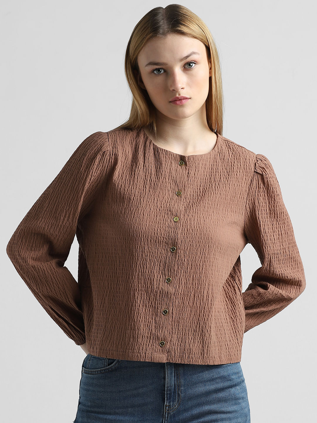 Brown Textured Front Open Top