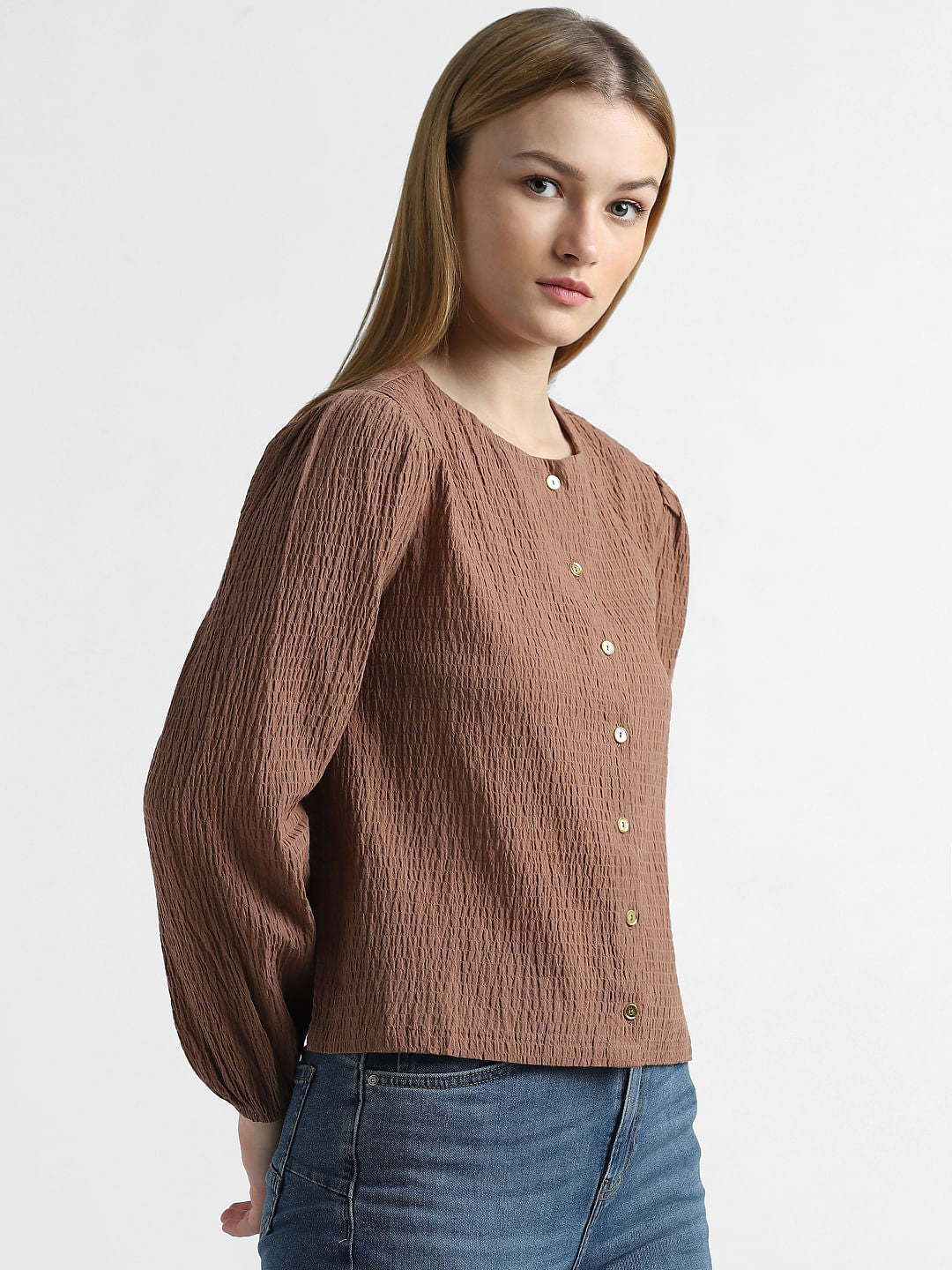 Brown Textured Front Open Top