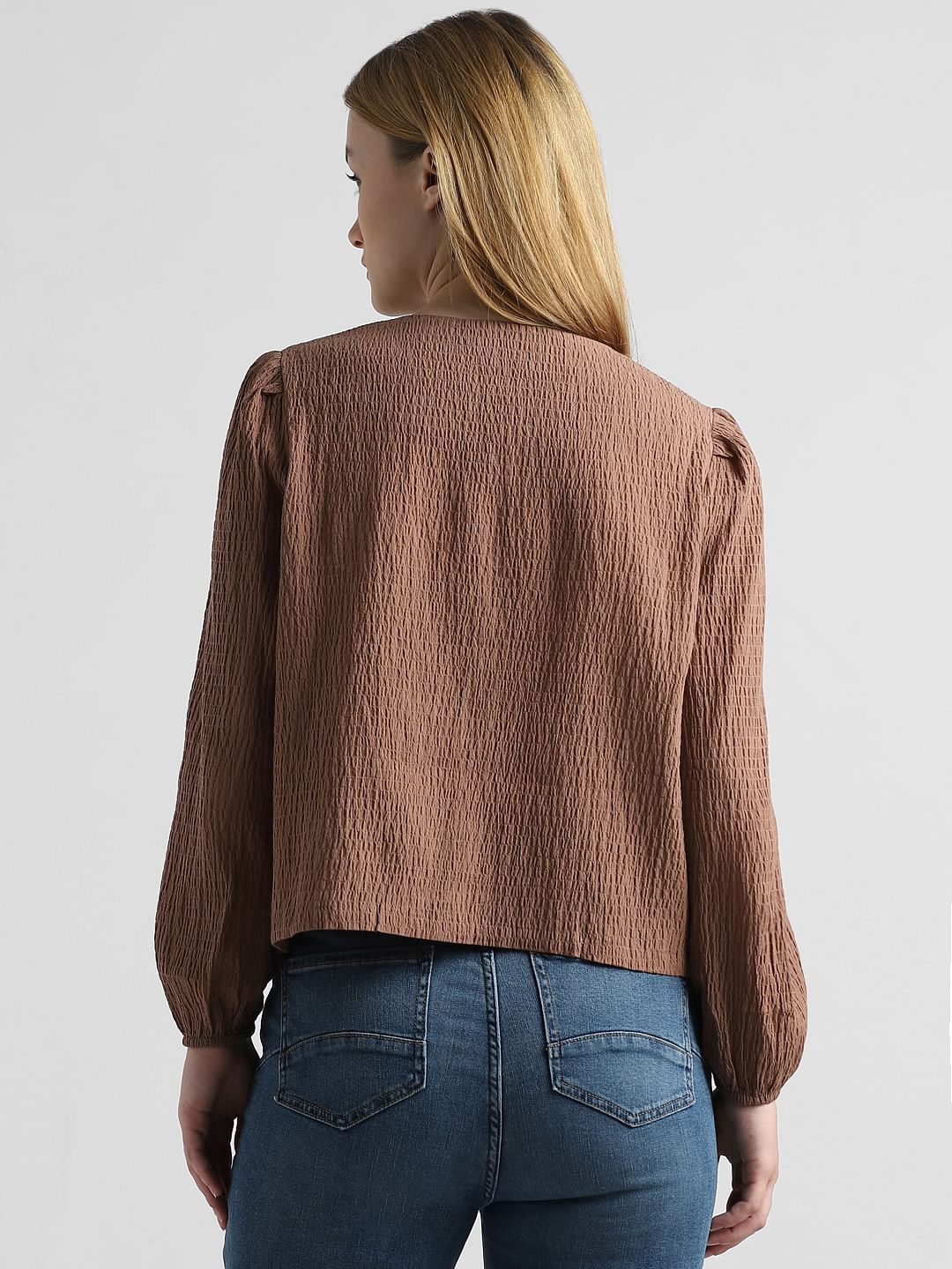 Brown Textured Front Open Top