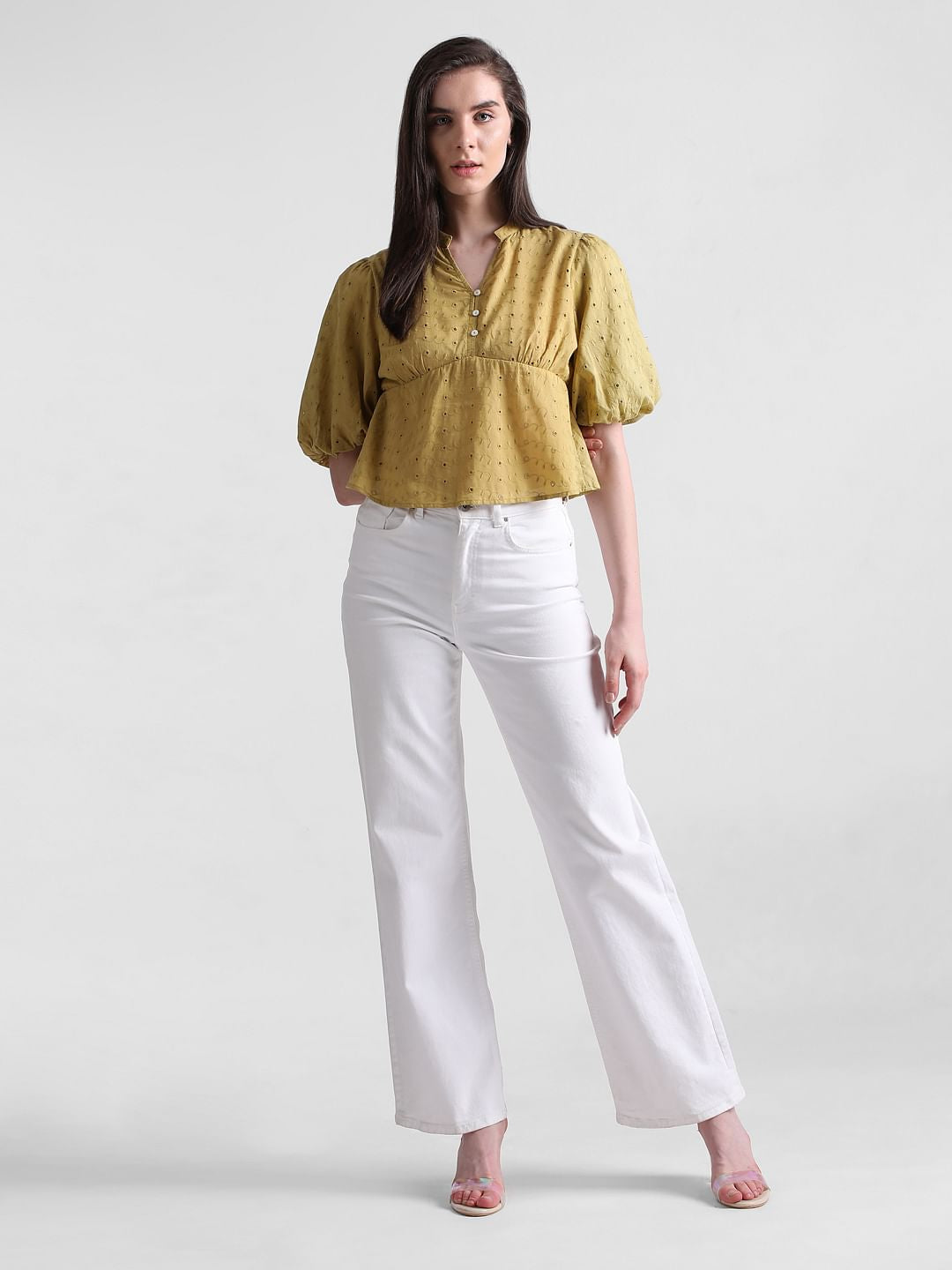 Green Embroidered Peplum Top