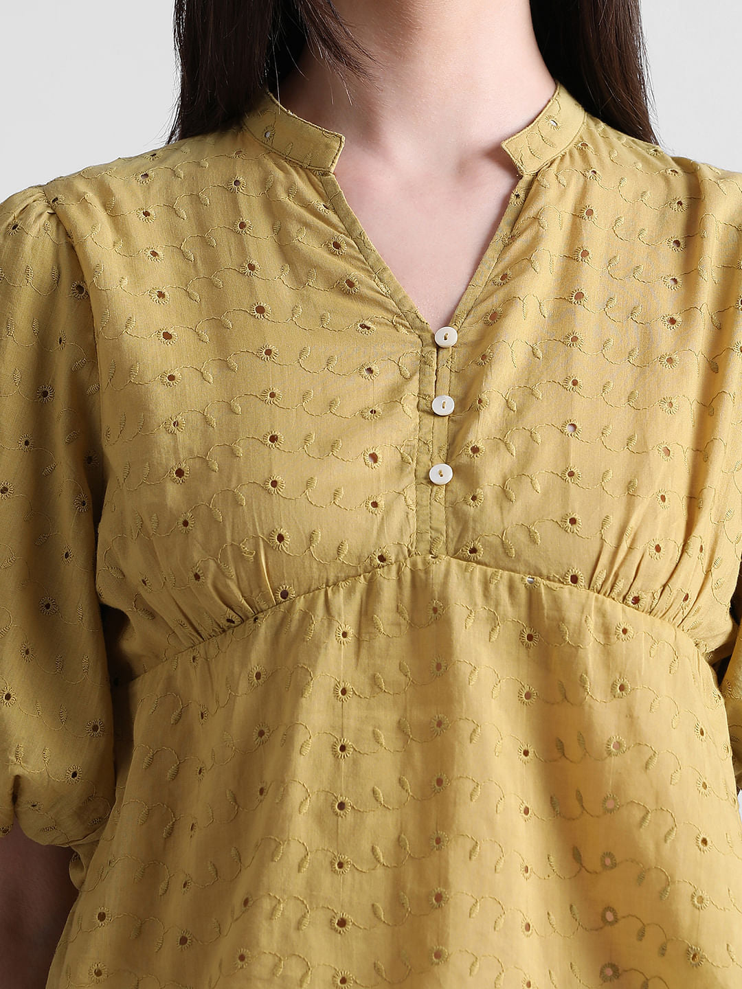 Green Embroidered Peplum Top