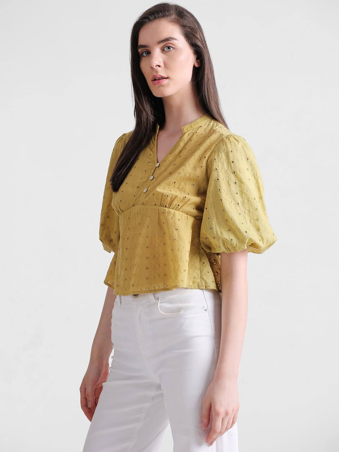 Green Embroidered Peplum Top