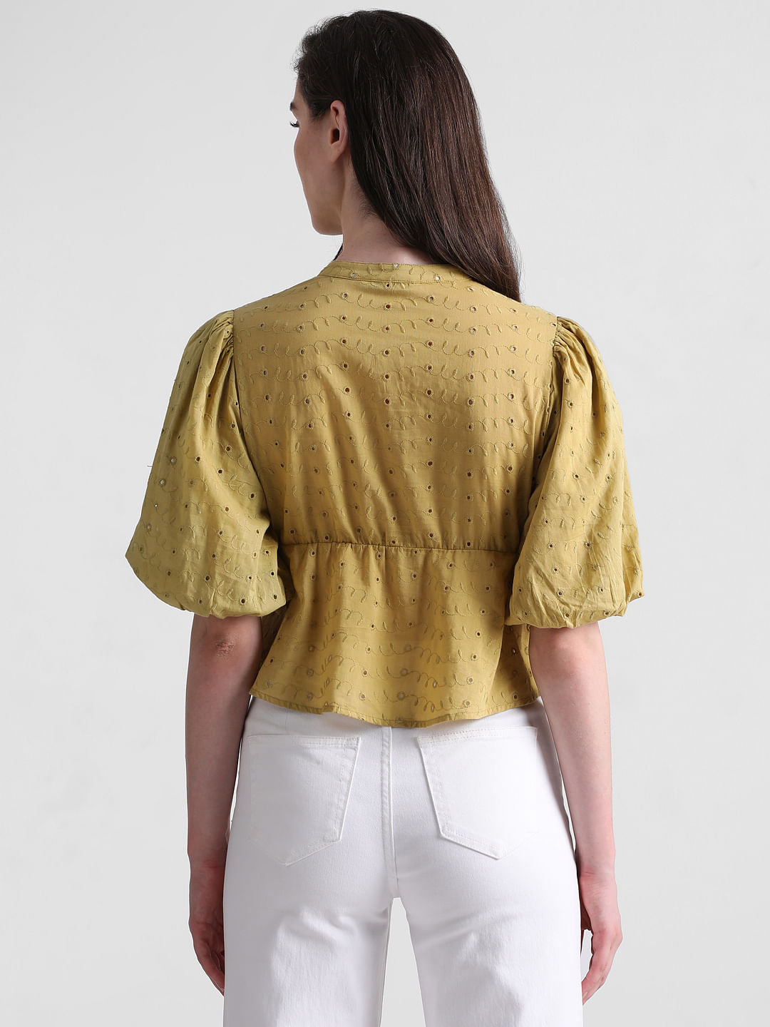 Green Embroidered Peplum Top