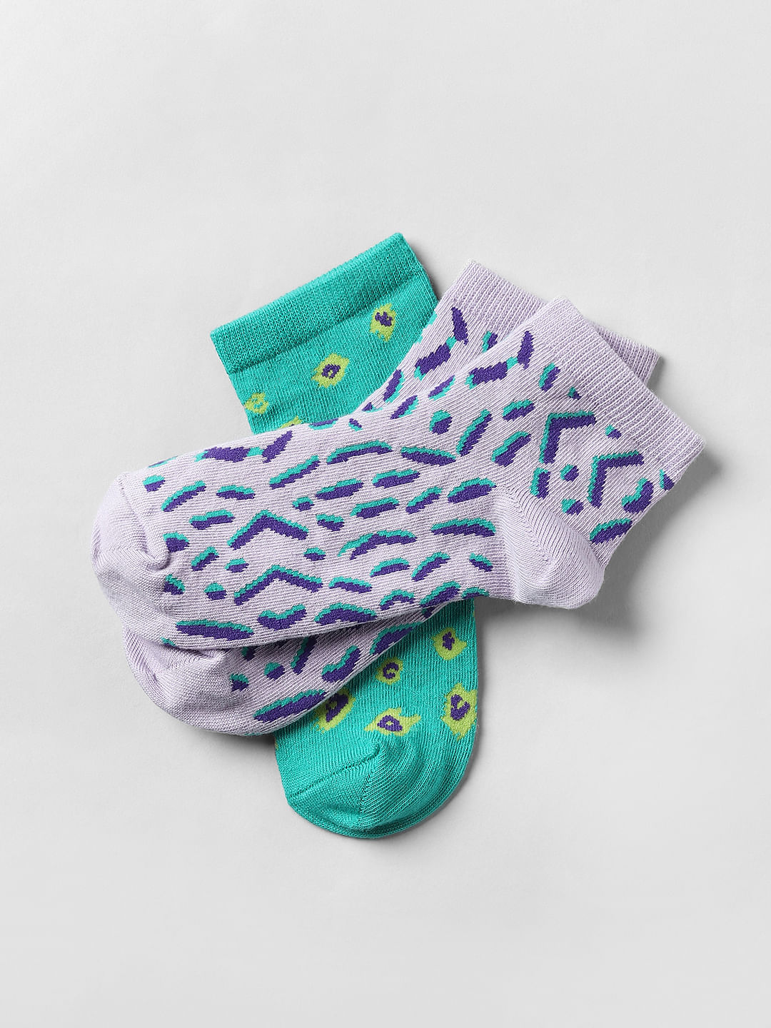 Pack Of 2 Printed Ankle Length Socks - Green & Purple
