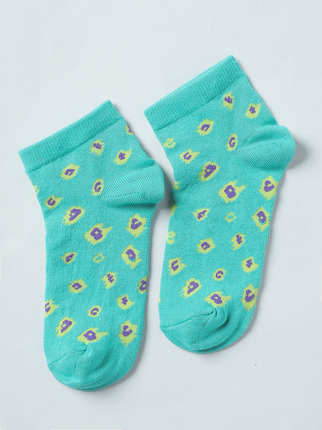 Pack Of 2 Printed Ankle Length Socks - Green & Purple