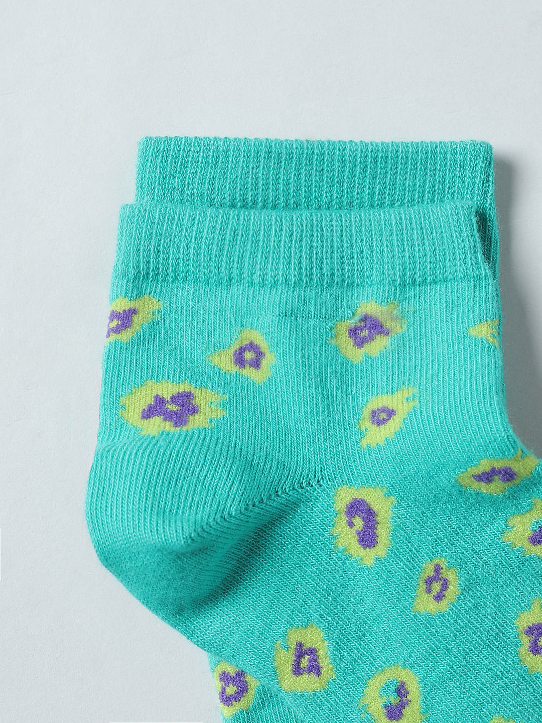 Pack Of 2 Printed Ankle Length Socks - Green & Purple