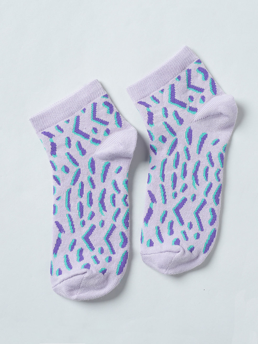 Pack Of 2 Printed Ankle Length Socks - Green & Purple