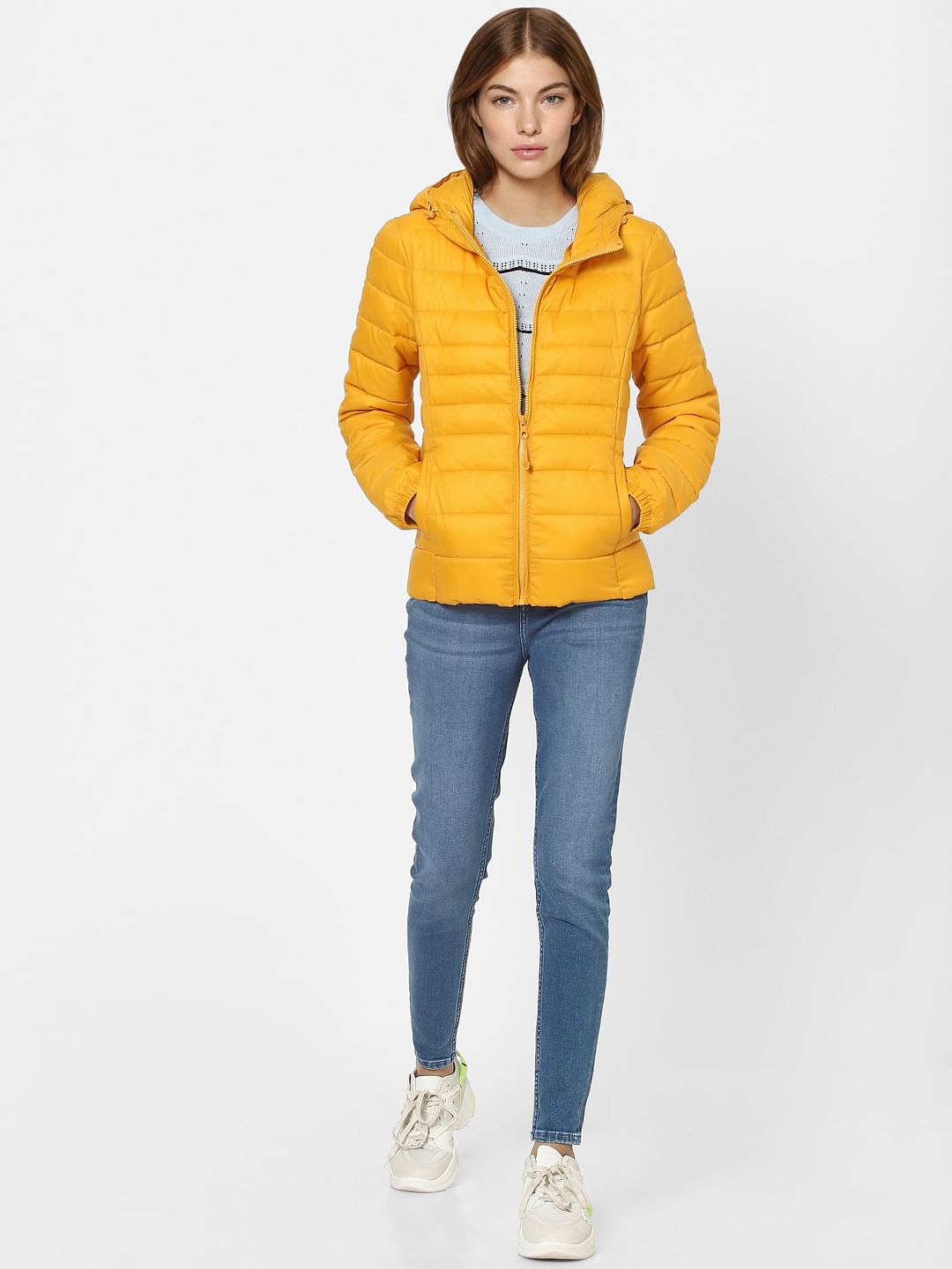 Yellow Hooded Winter Puffer Jacket