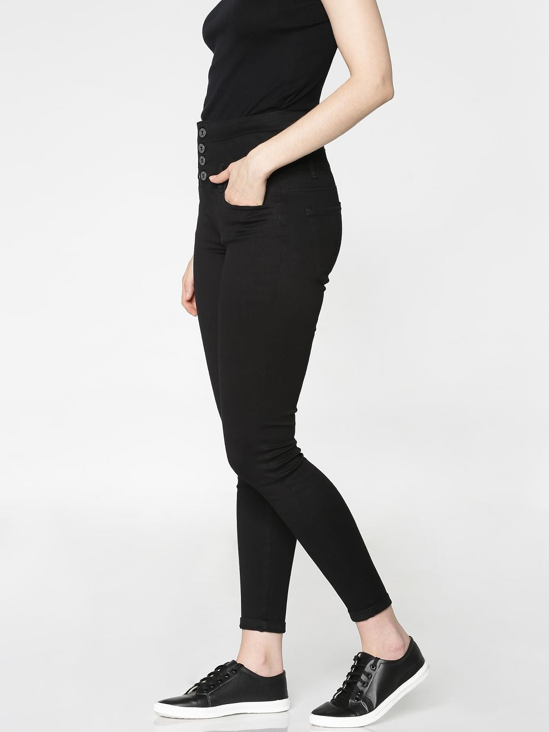 Black High Waist Ankle Length Skinny Fit Jeggings
