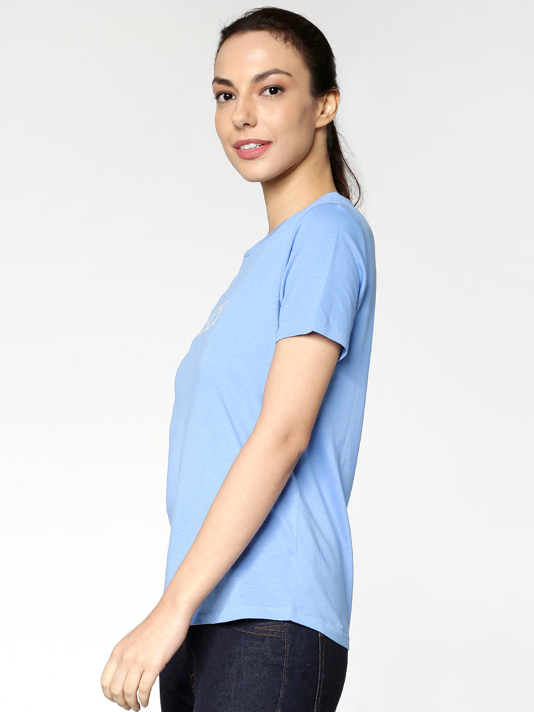 Blue Text Print T-Shirt