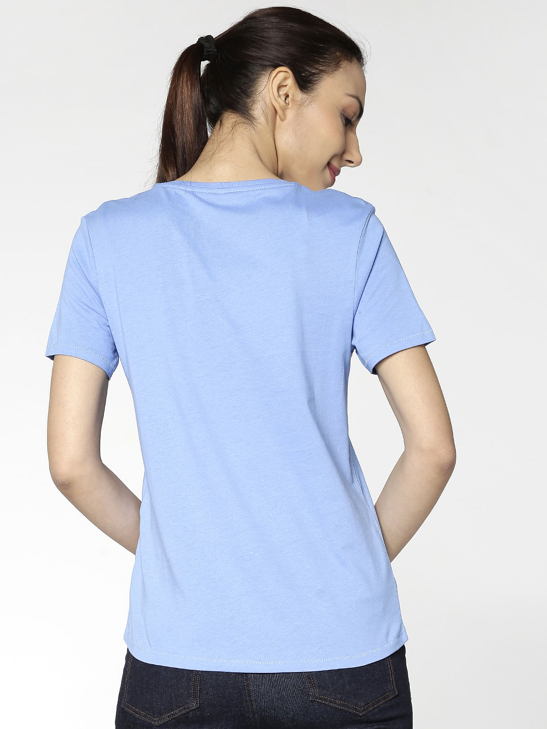 Blue Text Print T-Shirt