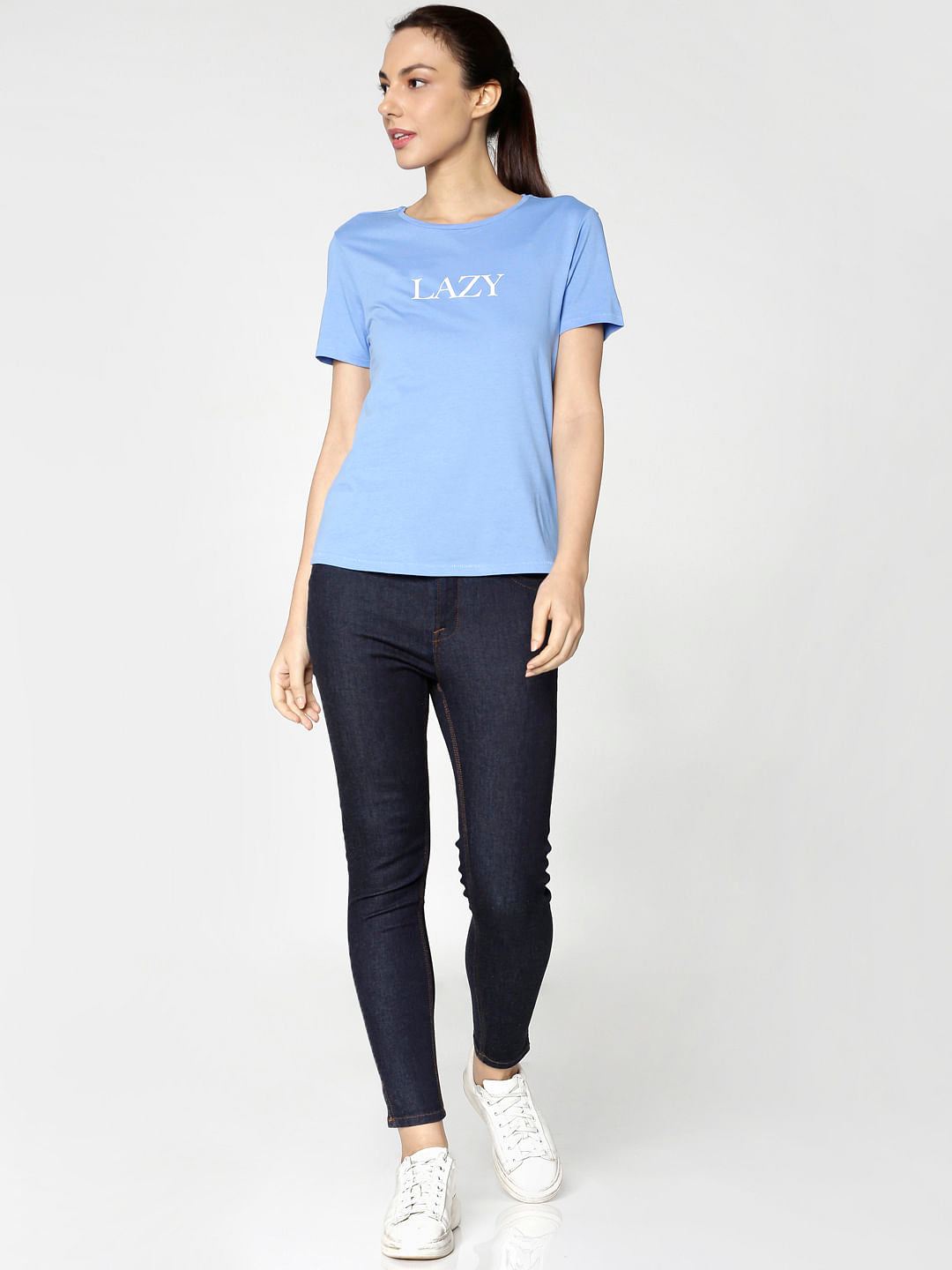 Blue Text Print T-Shirt