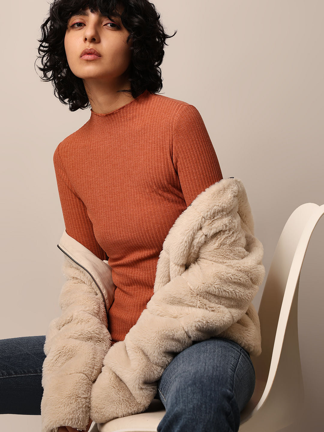 Rust Red Rib-Knit Top